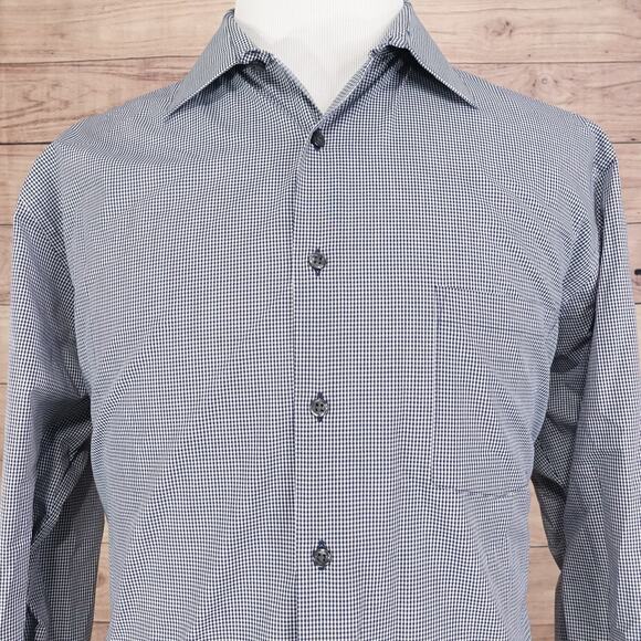 Van Heusen Shirt Mens XL 17.5 34/35 Blue White Check Dress Wrinkle Free - Picture 1 of 9